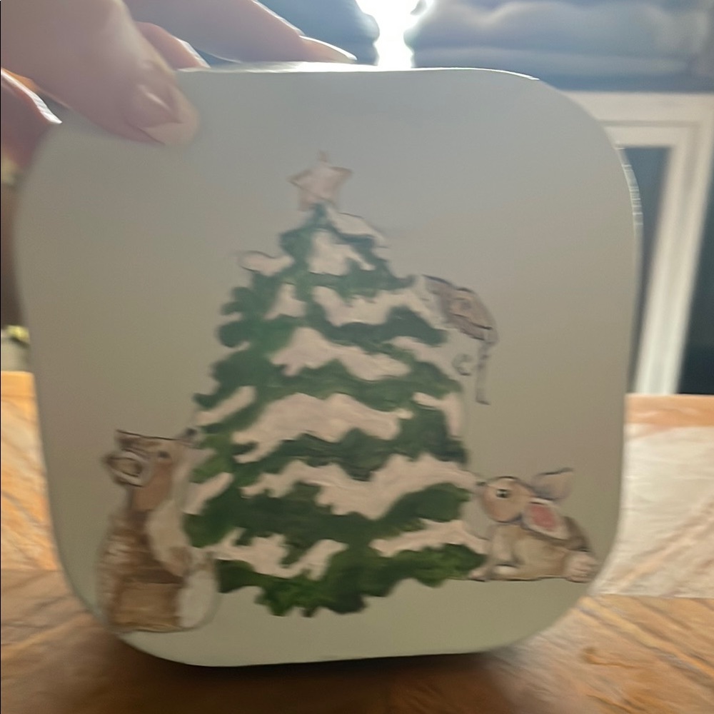 Holiday Decor Painted Box with Christmas Tree Design